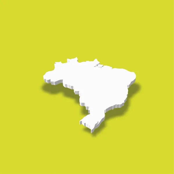 Brasil: mapa de silueta en 3D blanco de la zona rural con sombra caída sobre fondo verde. Ilustración simple vector plano — Vector de stock