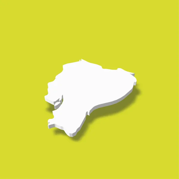 Ecuador - mappa silhouette 3D bianca dell'area di campagna con ombra calata su sfondo verde. Semplice illustrazione vettoriale piatta — Vettoriale Stock