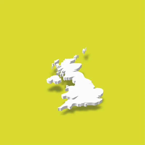 Wielka Brytania Wielkiej Brytanii i Irlandii Północnej, Wielka Brytania - biała mapa sylwetki 3D obszaru kraju z opuszczonym cieniem na zielonym tle. Prosta płaska ilustracja wektora — Wektor stockowy