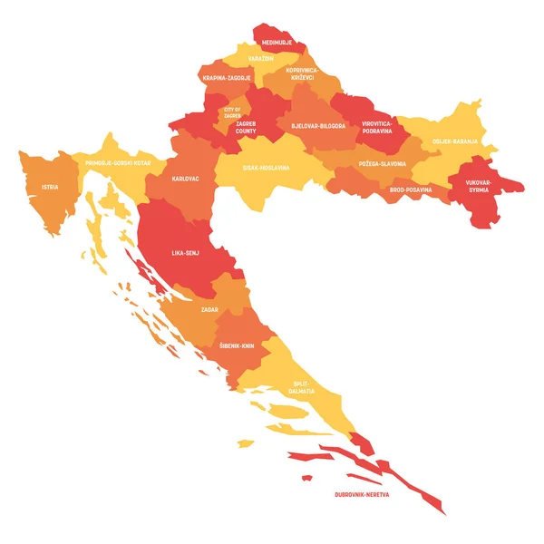 Croacia - mapa de los condados — Archivo Imágenes Vectoriales