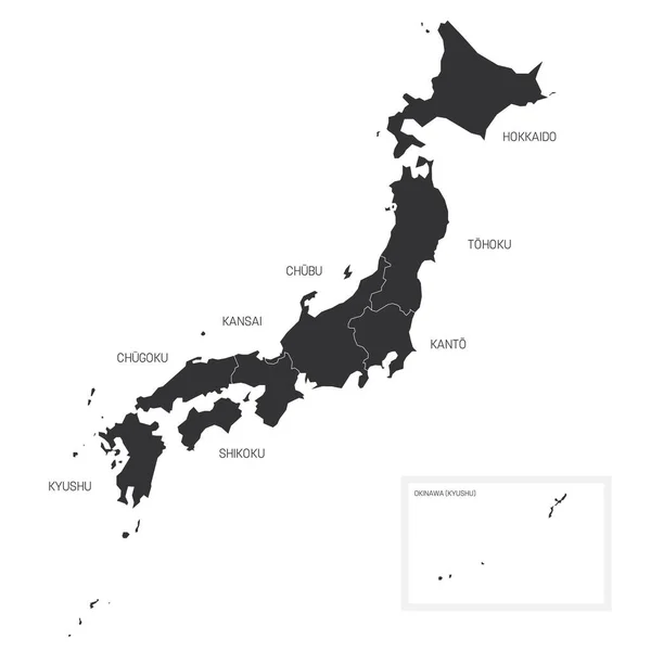 Japão - mapa das regiões — Vetor de Stock