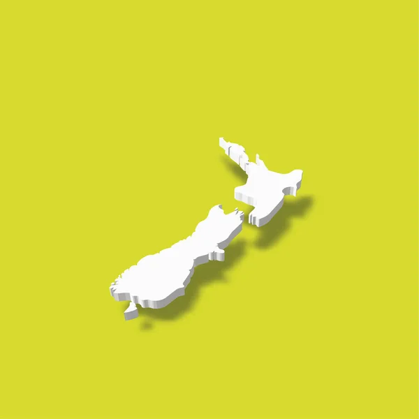 Uusi-Seelanti - valkoinen 3D-siluetti kartta maa-alueen pudonnut varjo vihreällä taustalla. Yksinkertainen litteä vektori kuva — vektorikuva