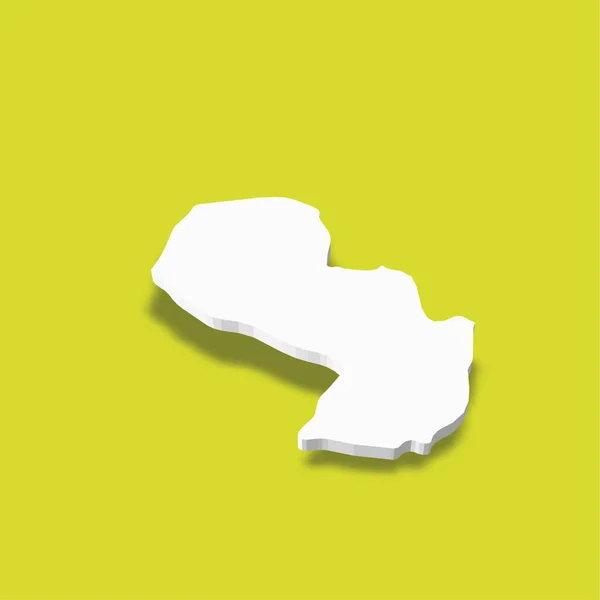 Paraguay - silhouette bianca 3D mappa dell'area di campagna con ombra calata su sfondo verde. Semplice illustrazione vettoriale piatta — Vettoriale Stock