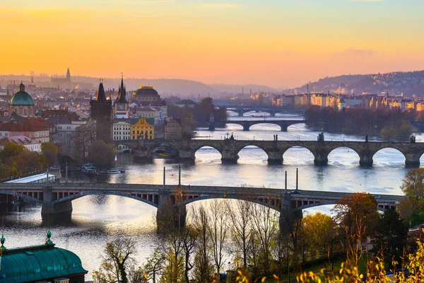 Prague Bridges in sunny autumn morning — Stock Photo, Image