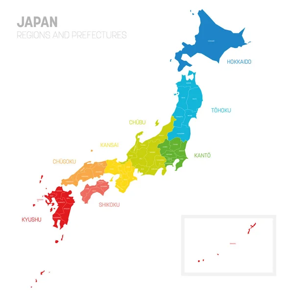 Japon - carte des préfectures et des régions — Image vectorielle