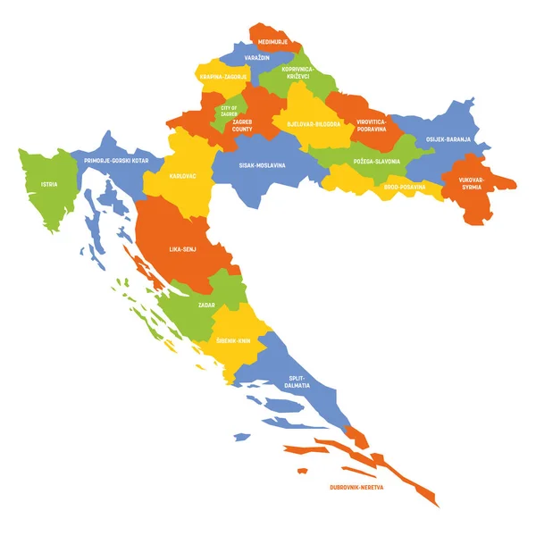 Kroatien - karta över grevskapen — Stock vektor