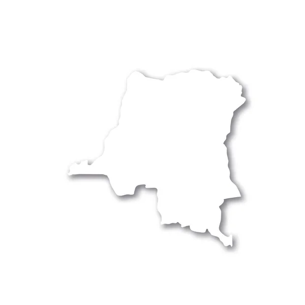 República Democrática del Congo: mapa de silueta 3D blanca de la zona rural con sombra caída sobre fondo blanco. Ilustración simple vector plano — Archivo Imágenes Vectoriales