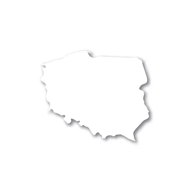 Polonia: mapa de silueta en 3D blanco de la zona rural con sombra caída sobre fondo blanco. Ilustración simple vector plano — Archivo Imágenes Vectoriales