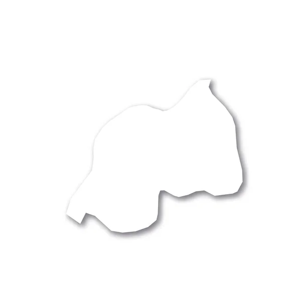 Ruanda: mapa de silueta en 3D blanco de la zona rural con sombra caída sobre fondo blanco. Ilustración simple vector plano — Archivo Imágenes Vectoriales