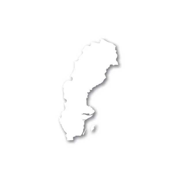 Švédsko - bílá 3D silueta mapa krajiny s vrženým stínem na bílém pozadí. Jednoduchá plochá vektorová ilustrace — Stockový vektor
