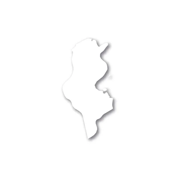 Túnez: mapa de silueta en 3D blanco de la zona rural con sombra caída sobre fondo blanco. Ilustración simple vector plano — Archivo Imágenes Vectoriales