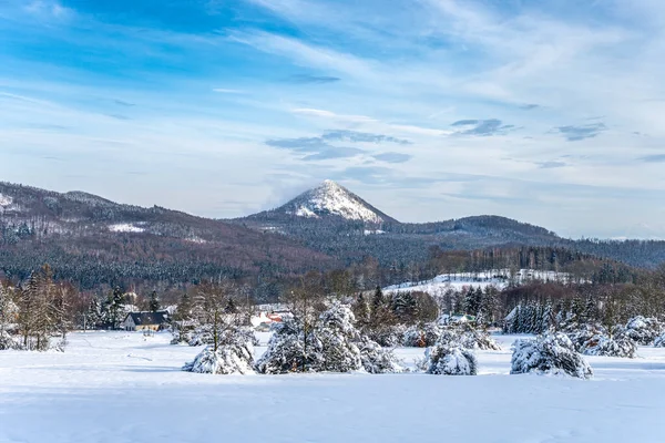 Zimní kopcovitá krajina Lužických hor — Stock fotografie