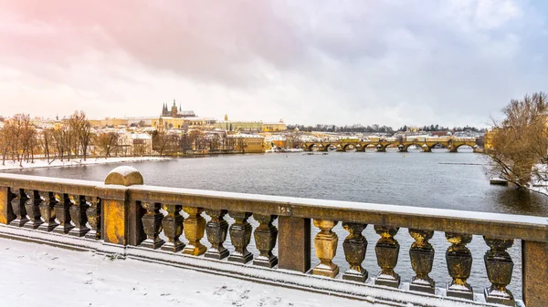 Hiver Prague Paysage urbain panoramique — Photo