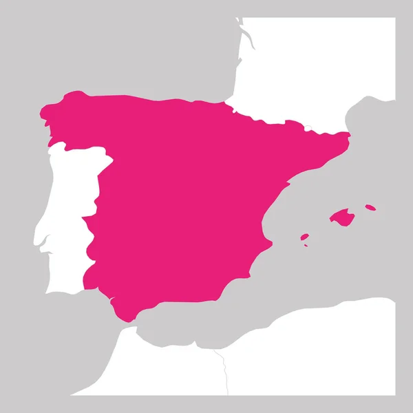 Рожева карта Іспанії підкреслена сусідніми країнами. — стоковий вектор