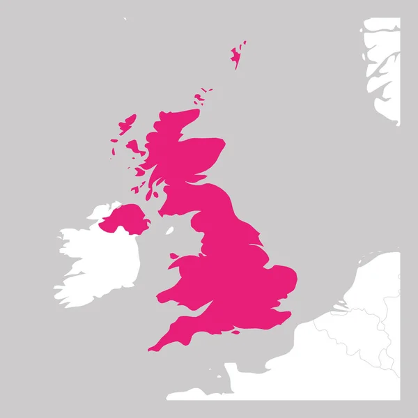 Mapa de Reino Unido de Gran Bretaña e Irlanda del Norte rosa resaltado con los países vecinos — Archivo Imágenes Vectoriales