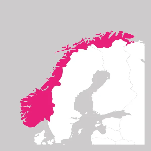Map of Norway pink highlighted with neighbor countries — Stockvector