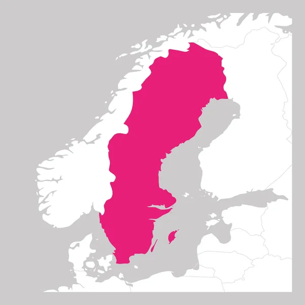 Mapa de Suecia rosa resaltado con los países vecinos — Vector de stock