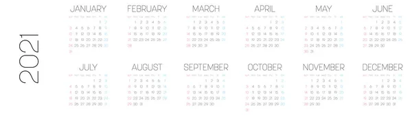 매월 간단 한 달력 2021 년 — 스톡 벡터