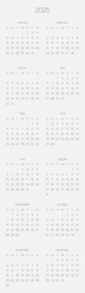 Calendario mensual anual del año 2025 — Archivo Imágenes Vectoriales