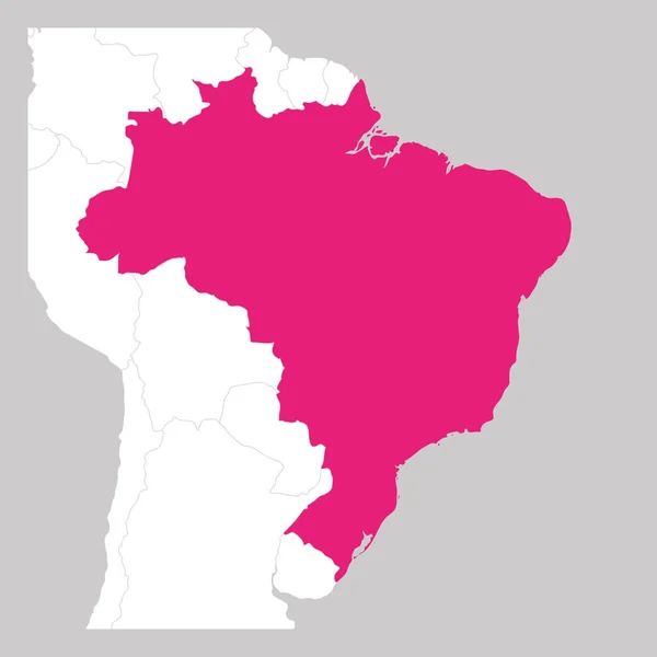 ブラジルの地図近隣諸国とピンクの強調表示 — ストックベクタ