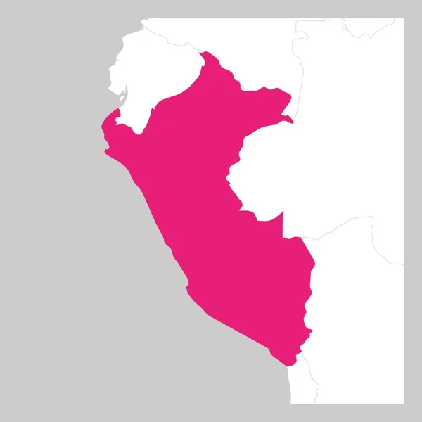 ペルーピンクの地図隣国と強調表示 — ストックベクタ