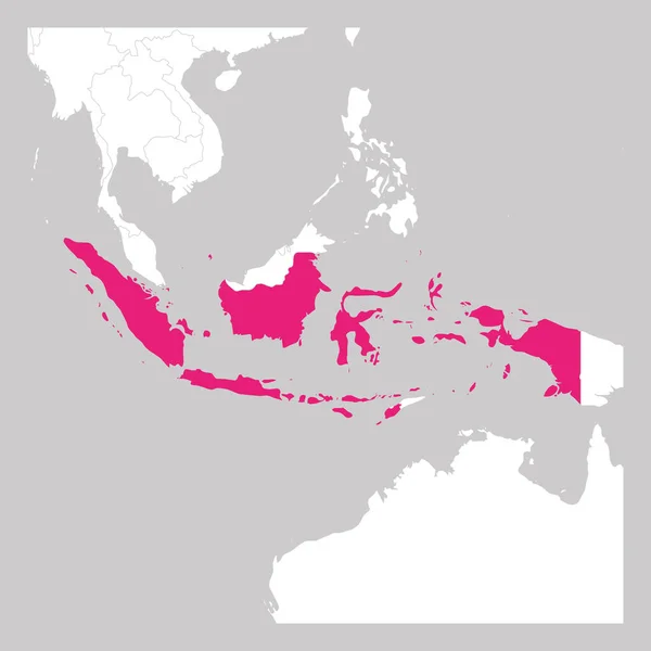 Χάρτης της Ινδονησίας ροζ τονίζεται με γειτονικές χώρες — Διανυσματικό Αρχείο