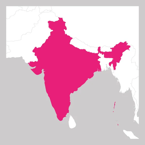 Mappa dell'India rosa evidenziata con i paesi vicini — Vettoriale Stock