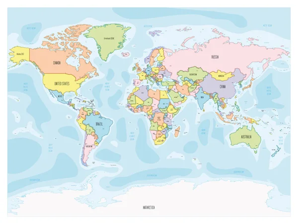 Карта мира - рисованный вручную стиль мультфильма — стоковый вектор