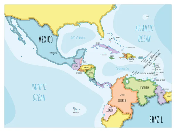 Κεντρική Αμερική χάρτης - χειροποίητα κινούμενα σχέδια στυλ — Διανυσματικό Αρχείο