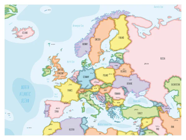 Карта Европы - рисованный вручную стиль мультфильма — стоковый вектор