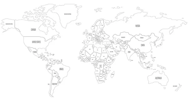 単純化された滑らかな国境世界地図 — ストックベクタ