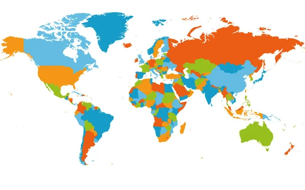 Världskarta. Hög detaljerad tom politisk karta över världen. 5 färger system vektor karta på vit bakgrund — Stock vektor