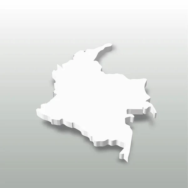 Colombia - vit 3D siluett karta över landsbygden med tappade skugga på grå bakgrund. Enkel platt vektor illustration — Stock vektor