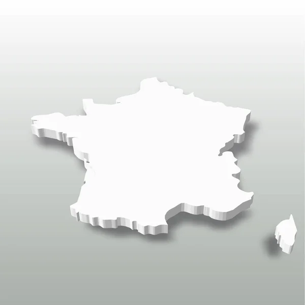 France - white 3D silhouette map of country area with dropped shadow on grey background. Simple flat vector illustration — Stock Vector