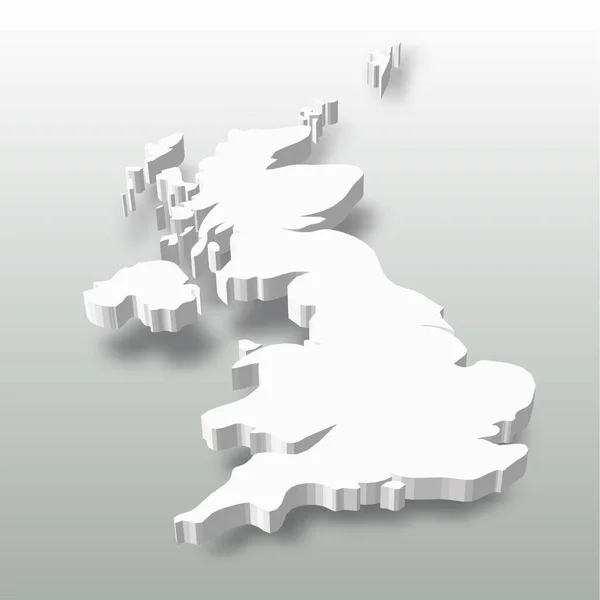 Соединенное Королевство Великобритании и Северной Ирландии, Великобритания - белая 3D силуэт карта местности с отброшенной тенью на сером фоне. Простая плоская векторная иллюстрация — стоковый вектор