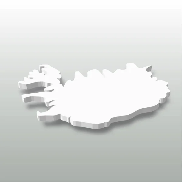 Islandia: mapa de silueta en 3D blanco de la zona rural con sombra caída sobre fondo gris. Ilustración simple vector plano — Vector de stock