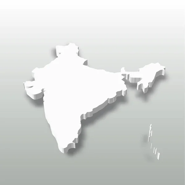 Índia - mapa silhueta 3D branco da área do país com sombra solta sobre fundo cinza. Ilustração simples do vetor plano — Vetor de Stock