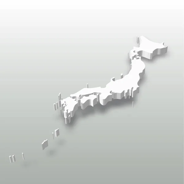 Japão - mapa silhueta 3D branco da área do país com sombra solta sobre fundo cinza. Ilustração simples do vetor plano — Vetor de Stock