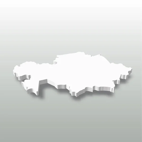 Kazakstan - vit 3D siluett karta över landsbygden med tappade skugga på grå bakgrund. Enkel platt vektor illustration — Stock vektor