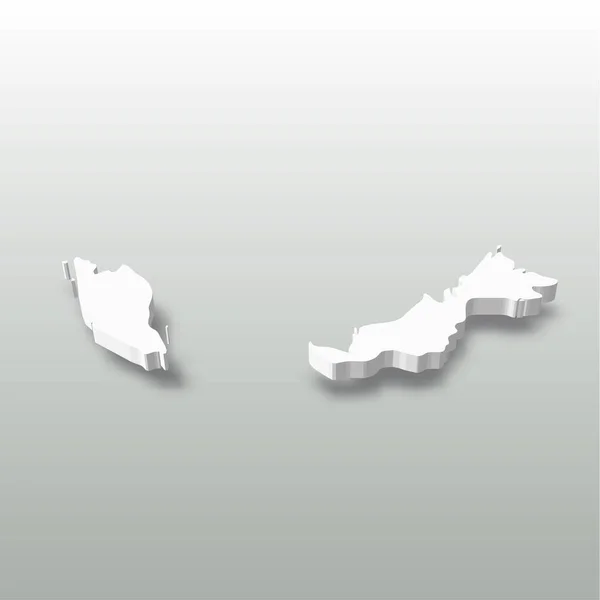 Malaysia - vit 3D siluett karta över landsbygden med tappade skugga på grå bakgrund. Enkel platt vektor illustration — Stock vektor