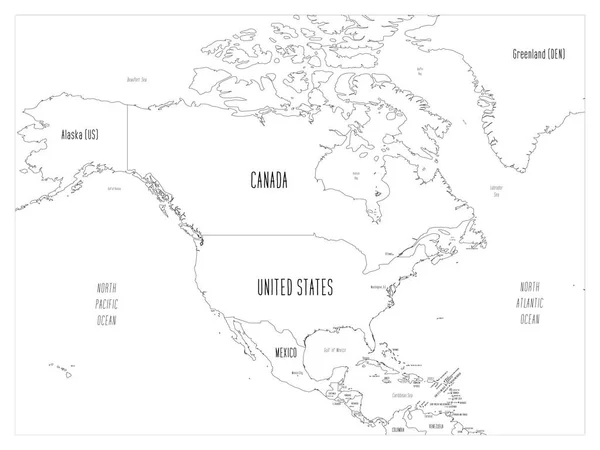 북 아메리카 지도 - 손으로 그린 만화 스타일 — 스톡 벡터