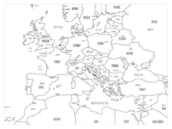 Mapa de Europa continental - dibujado a mano estilo de dibujos animados — Vector de stock