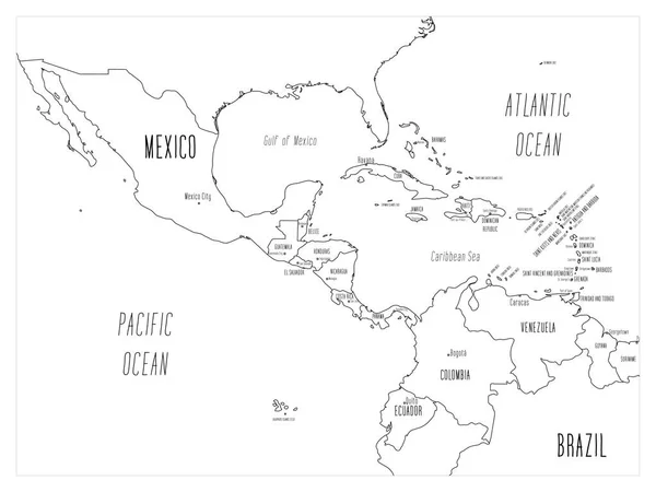 Mappa dell'America Centrale - stile cartone animato disegnato a mano — Vettoriale Stock