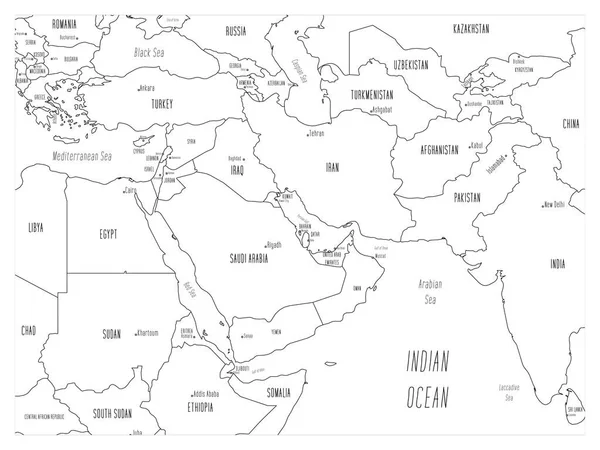 Midden-Oosten kaart - met de hand getekend cartoon stijl — Stockvector
