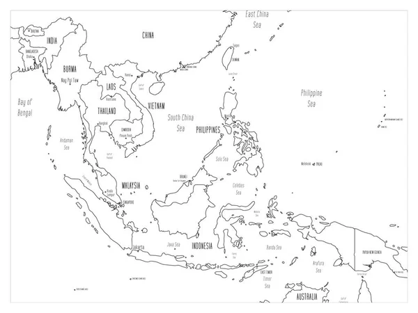 Asie du Sud-Est carte - dessin à la main style dessin animé — Image vectorielle