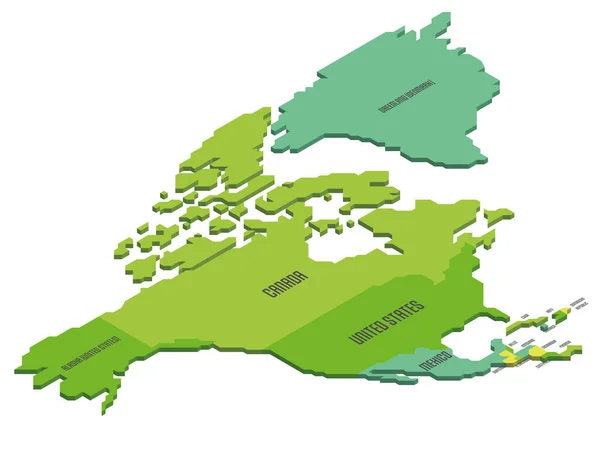 Isometrische politische Landkarte Nordamerikas — Stockvektor