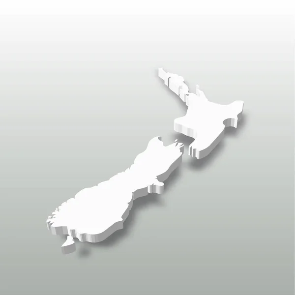 Uusi-Seelanti - valkoinen 3D-siluetti kartta maa-alueen pudonnut varjo harmaalla pohjalla. Yksinkertainen litteä vektori kuva — vektorikuva
