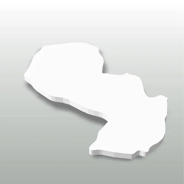 Paraguay: mapa de silueta en 3D blanco de la zona rural con sombra caída sobre fondo gris. Ilustración simple vector plano — Archivo Imágenes Vectoriales
