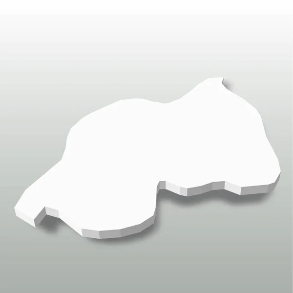 Rwanda - white 3D silhouette map of country area with dropped shadow on grey background. Simple flat vector illustration — Stock Vector