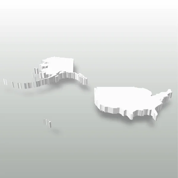 Estados Unidos da América, EUA - mapa silhueta 3D branco da área do país com sombra caída sobre fundo cinza. Ilustração simples do vetor plano —  Vetores de Stock
